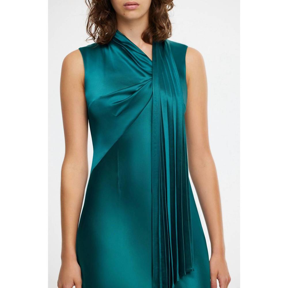 Acler Emerald Satin Maxi Dress with Draped Tie Detail